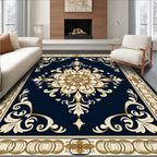 Deep Blue Gold Floral Medallion Design Rug