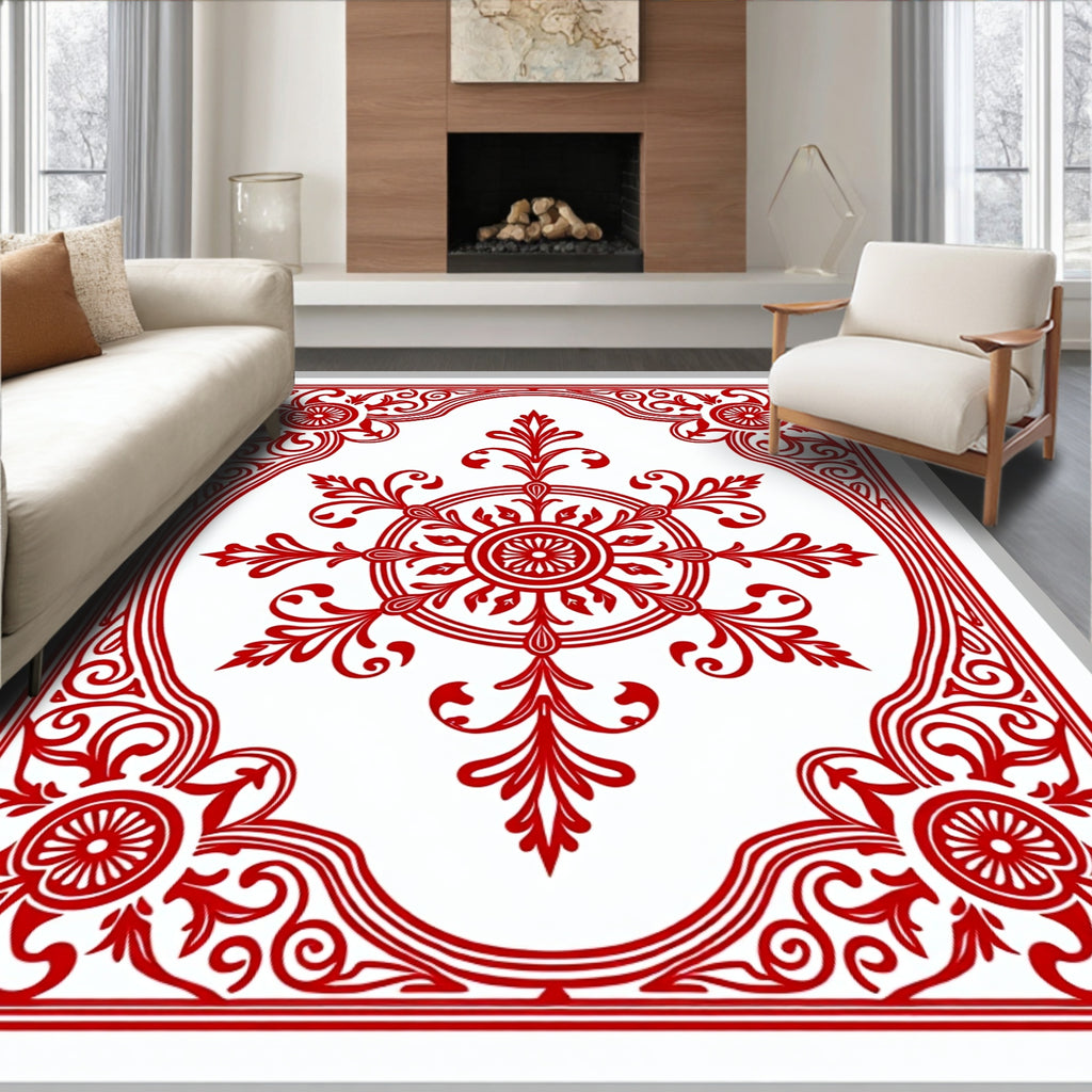 Ornate Red Filigree Mandala Pattern Rug