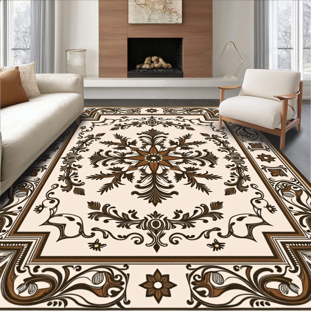 Brown Floral Medallion Pattern Rug