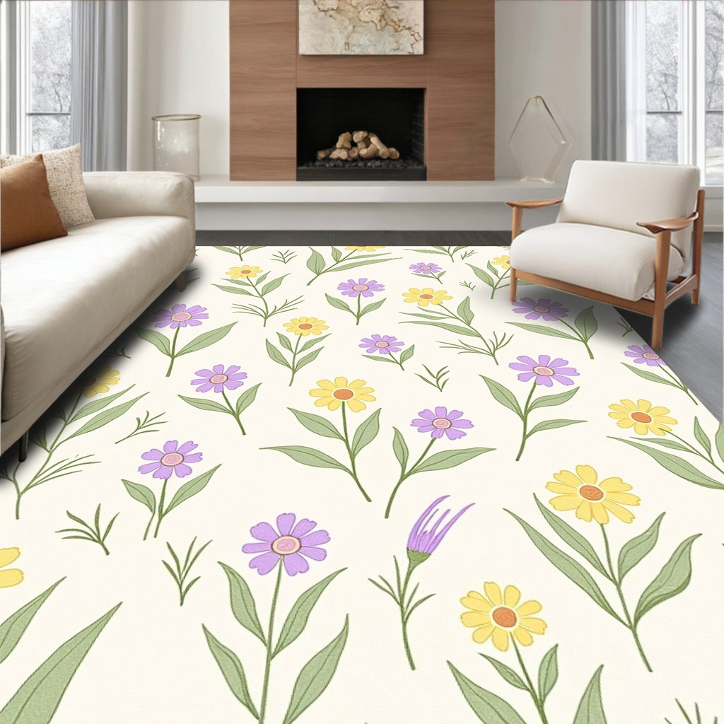 Whimsical Meadow Flower Garden Pattern Rug
