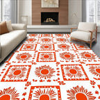 Orange Sunburst Square Pattern Rug