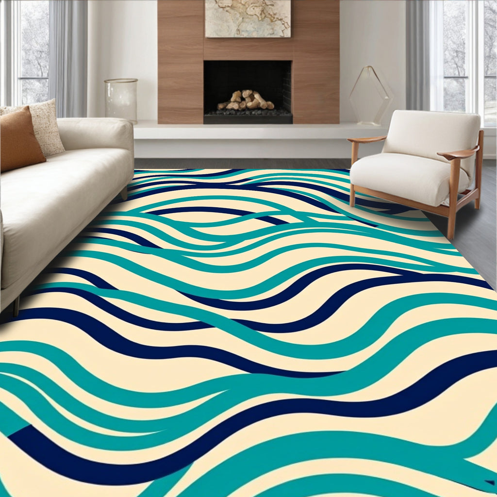 Blue Green Wave Pattern Rug