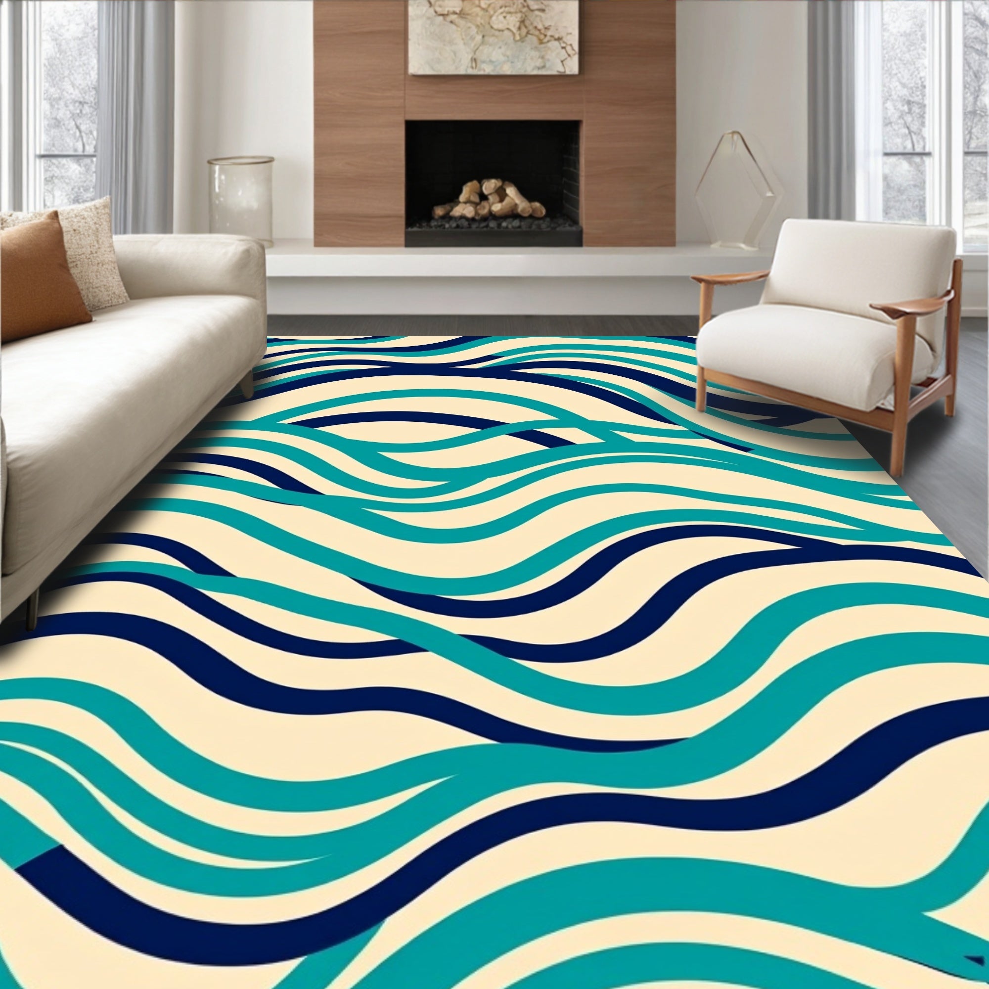 Blue Green Wave Pattern Rug