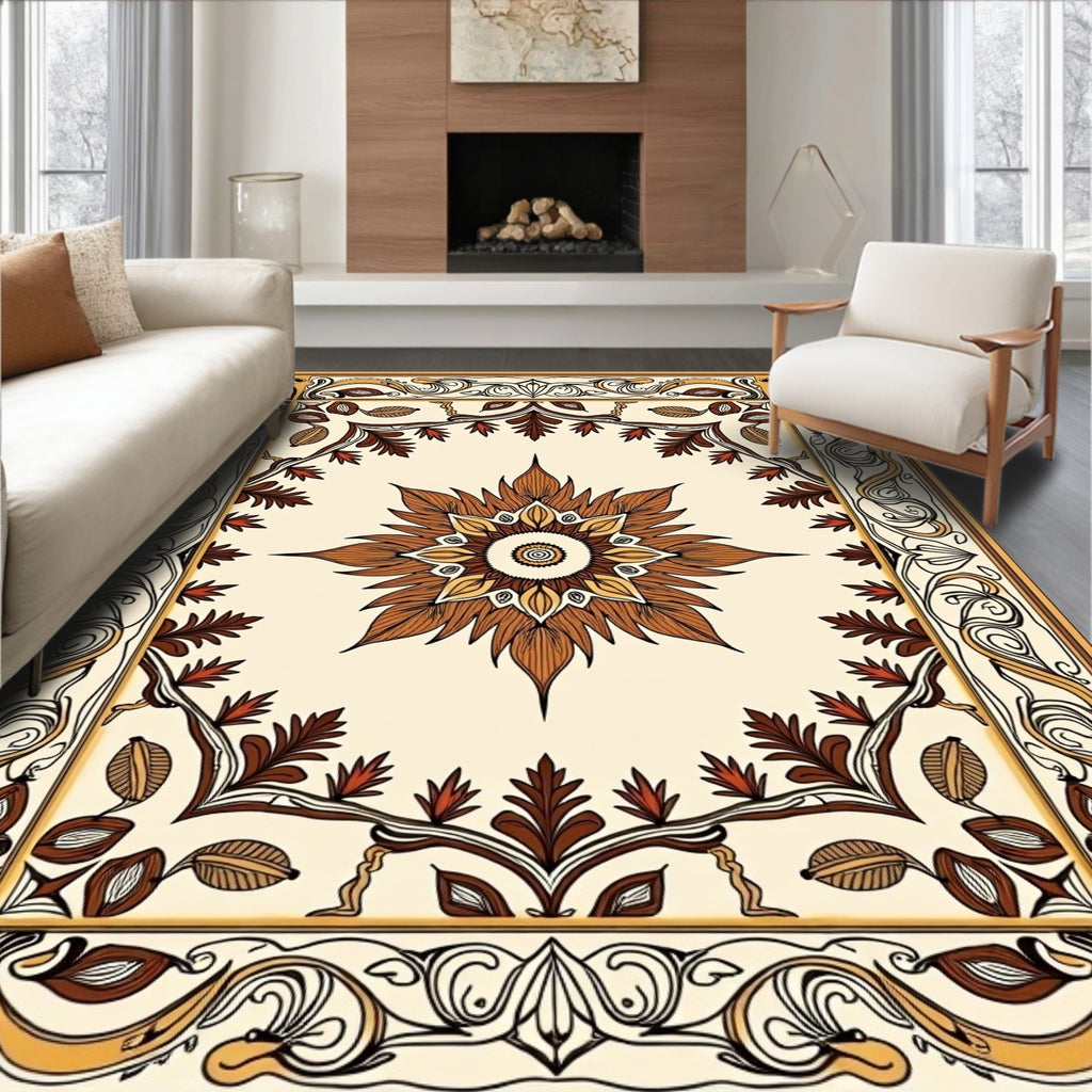 Elegant Earth Tones Floral Medallion Rug