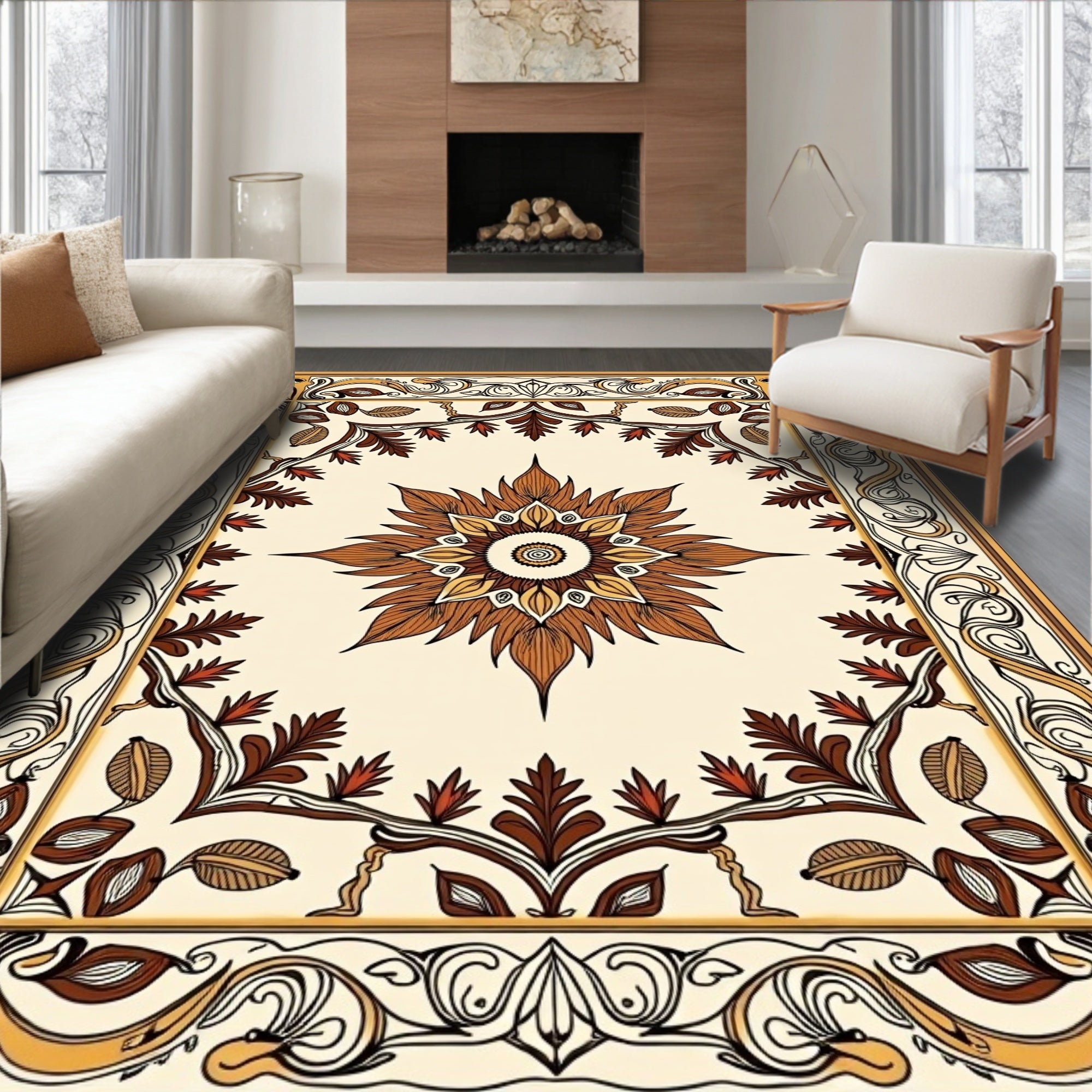 Elegant Earth Tones Floral Medallion Rug