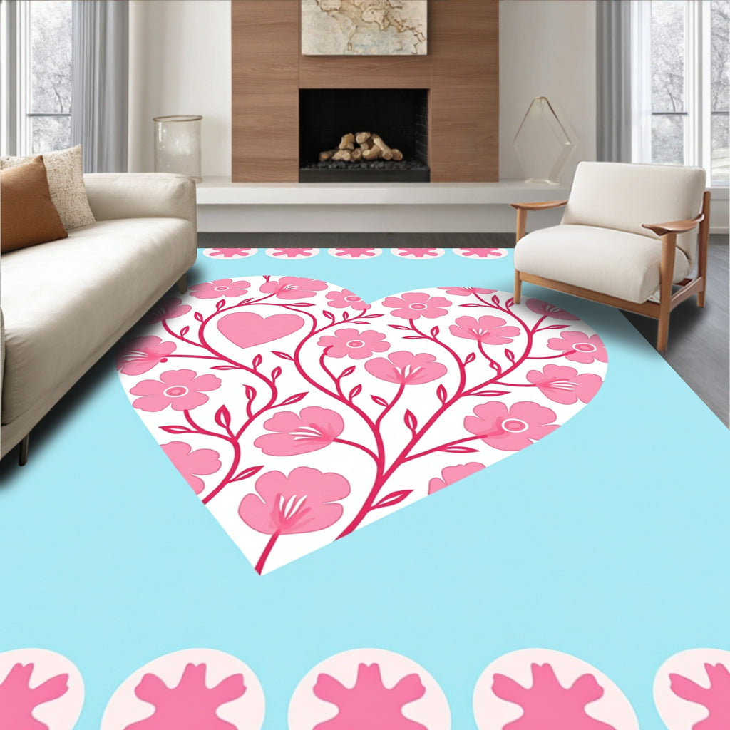 Pink Heart Floral Vine Pattern Rug