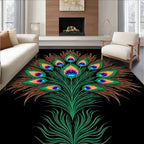 Vibrant Peacock Feather Floral Design Rug