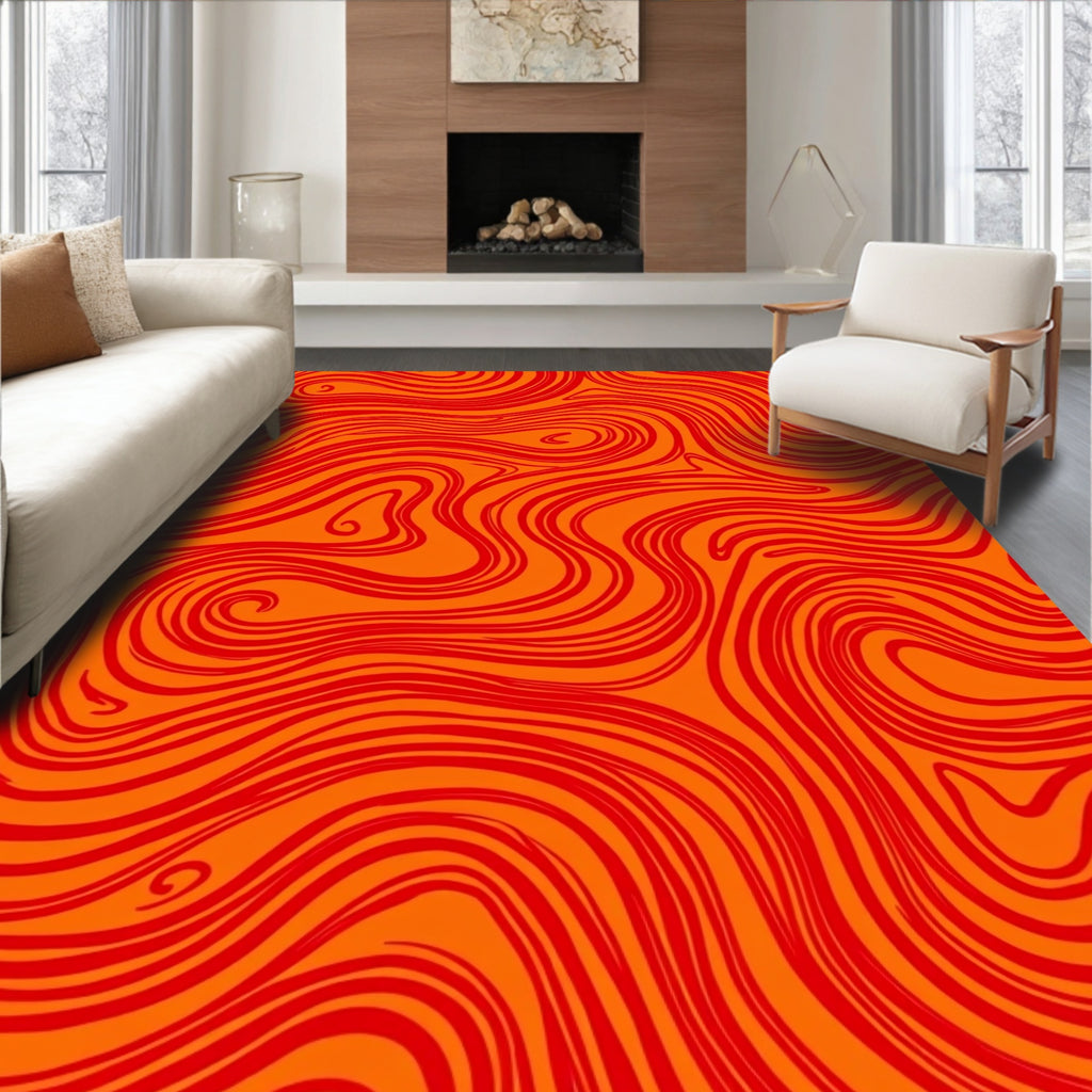 Orange Red Swirl Pattern Rug