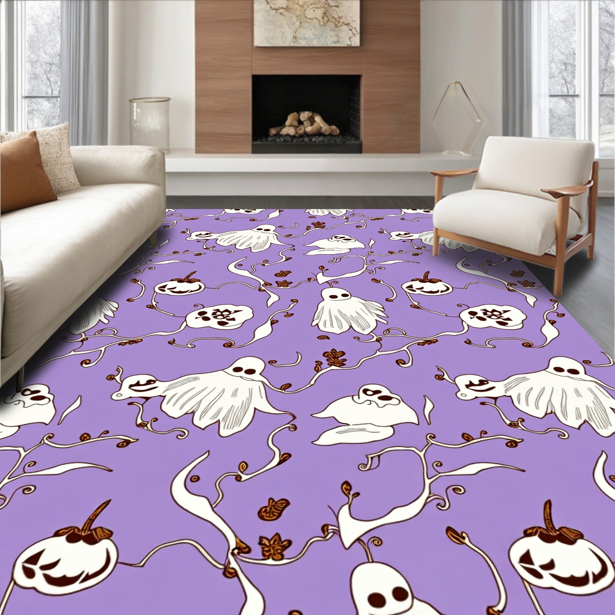 Playful Ghost Pumpkin Pattern Rug