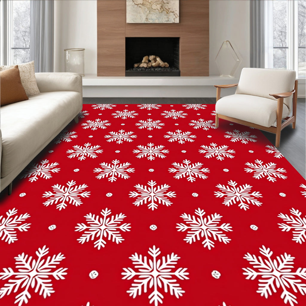 Red White Snowflake Pattern Rug