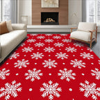 Red White Snowflake Pattern Rug