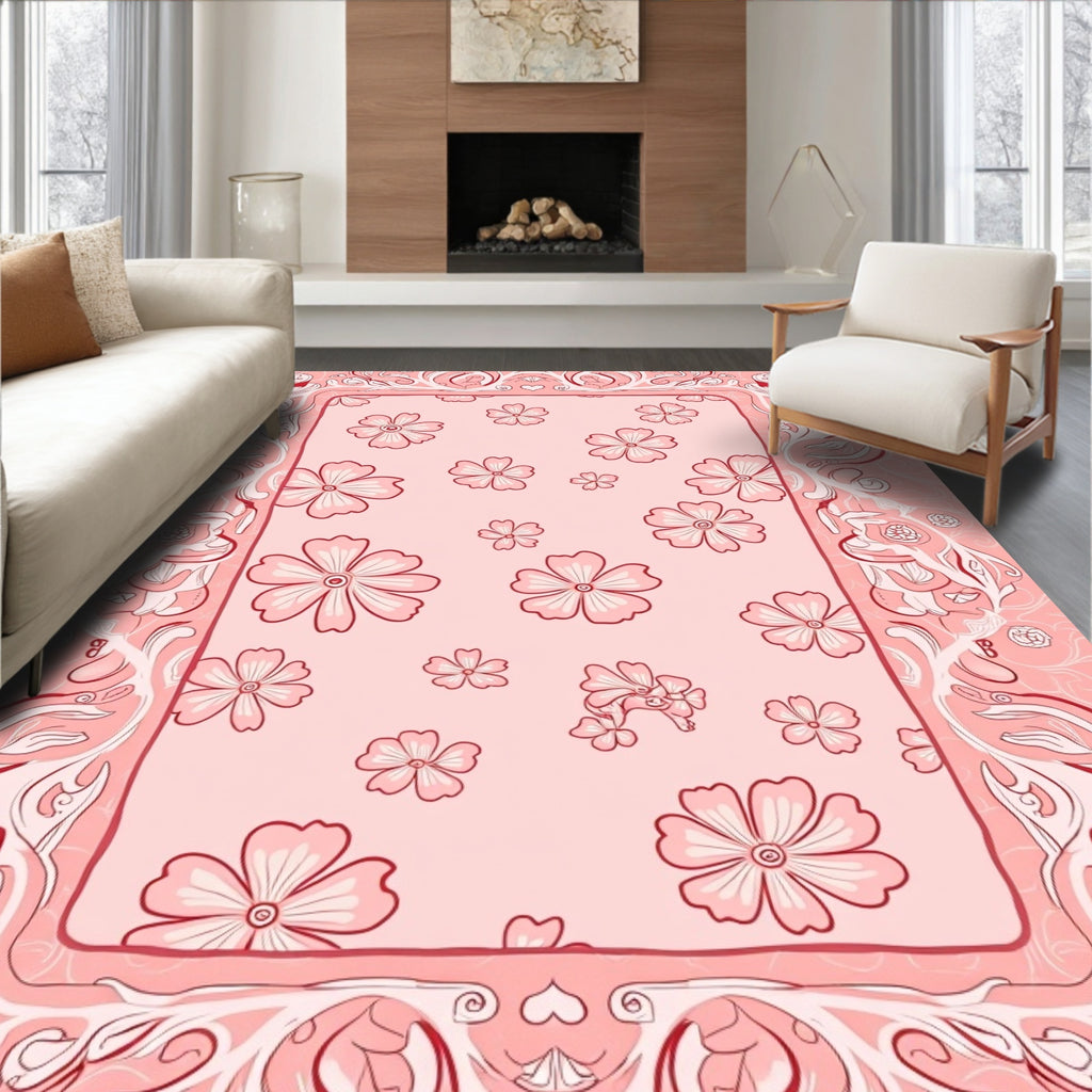 Pink Floral Lace Border Rug