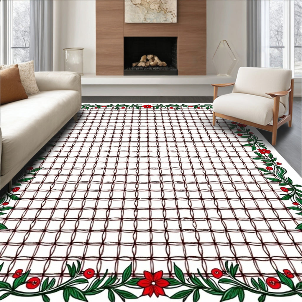 Red Floral Lattice Border Design Rug