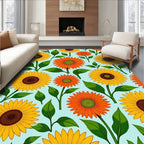 Sunny Yellow Orange Flower Pattern Rug