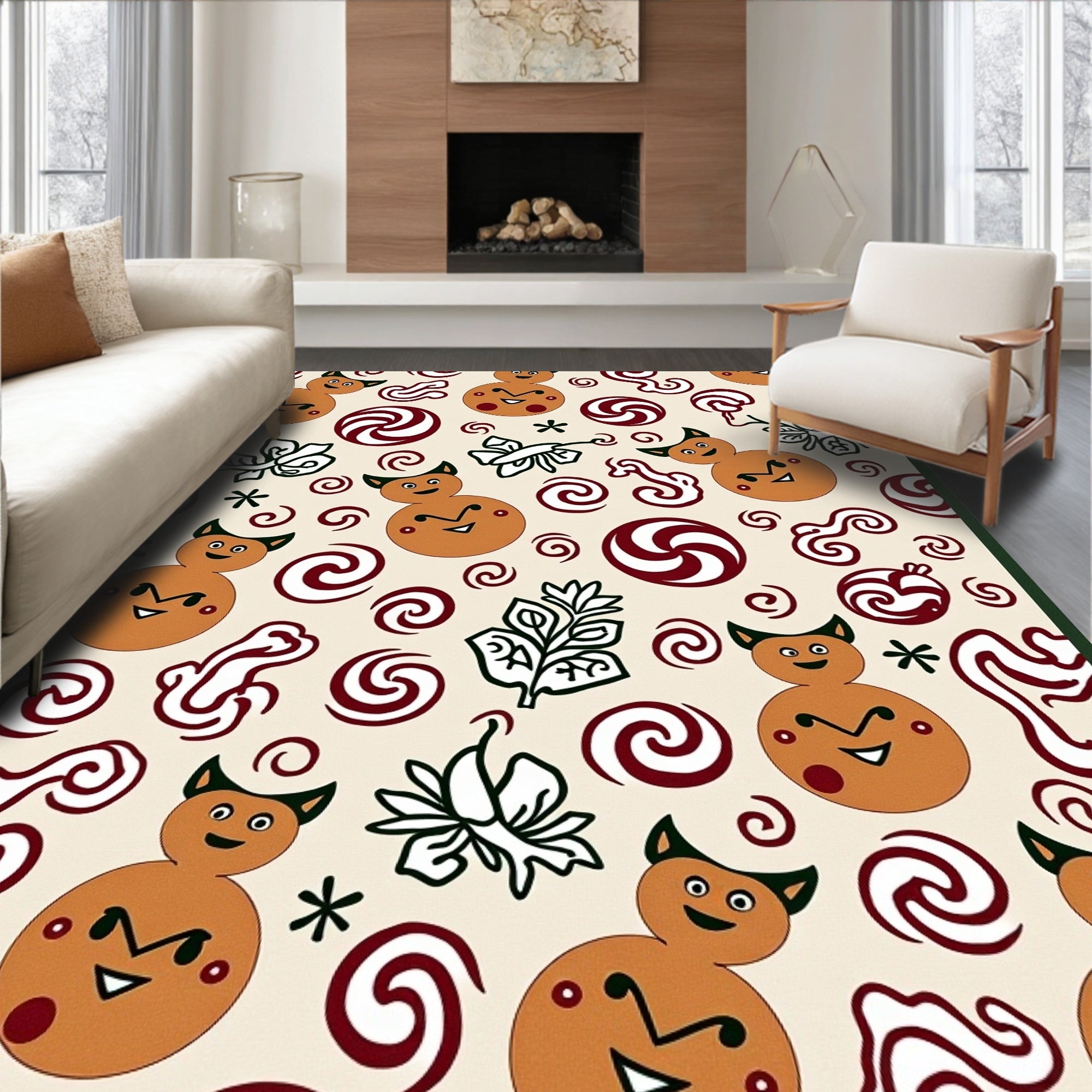 Whimsical Gingerbread Swirls Pattern Rug