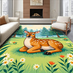 Woodland Deer With Wildflowers Pattern Rug