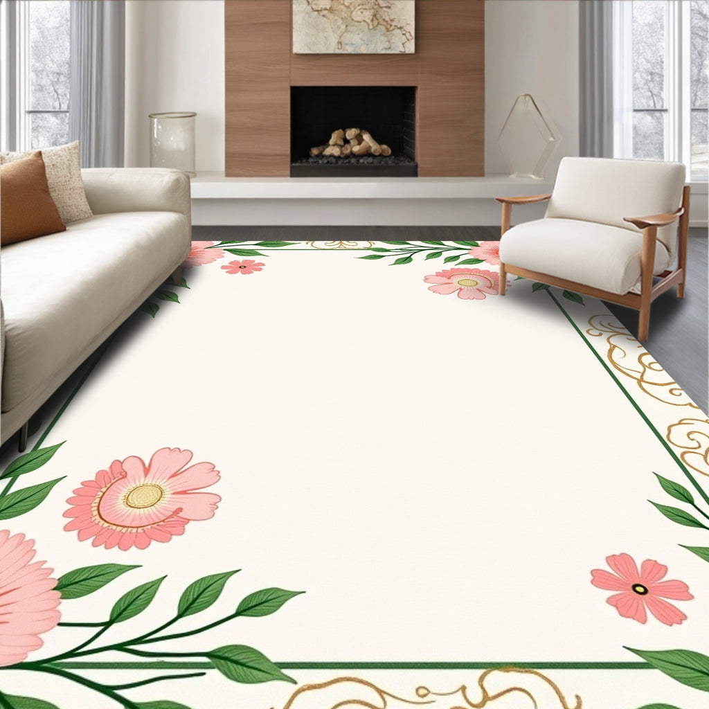 Pink Floral Vines With Gold Accents Rug