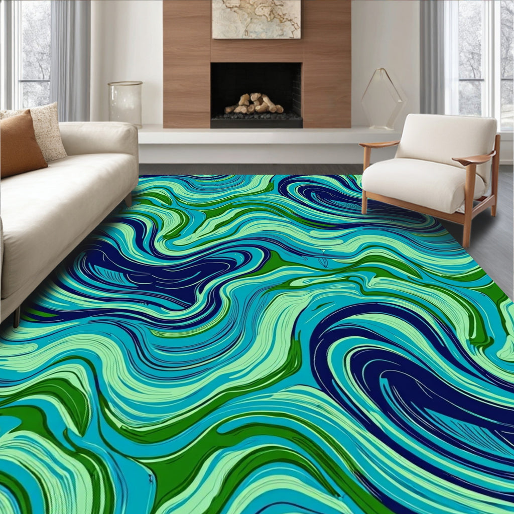 Swirling Ocean Blue Green Abstract Pattern Rug