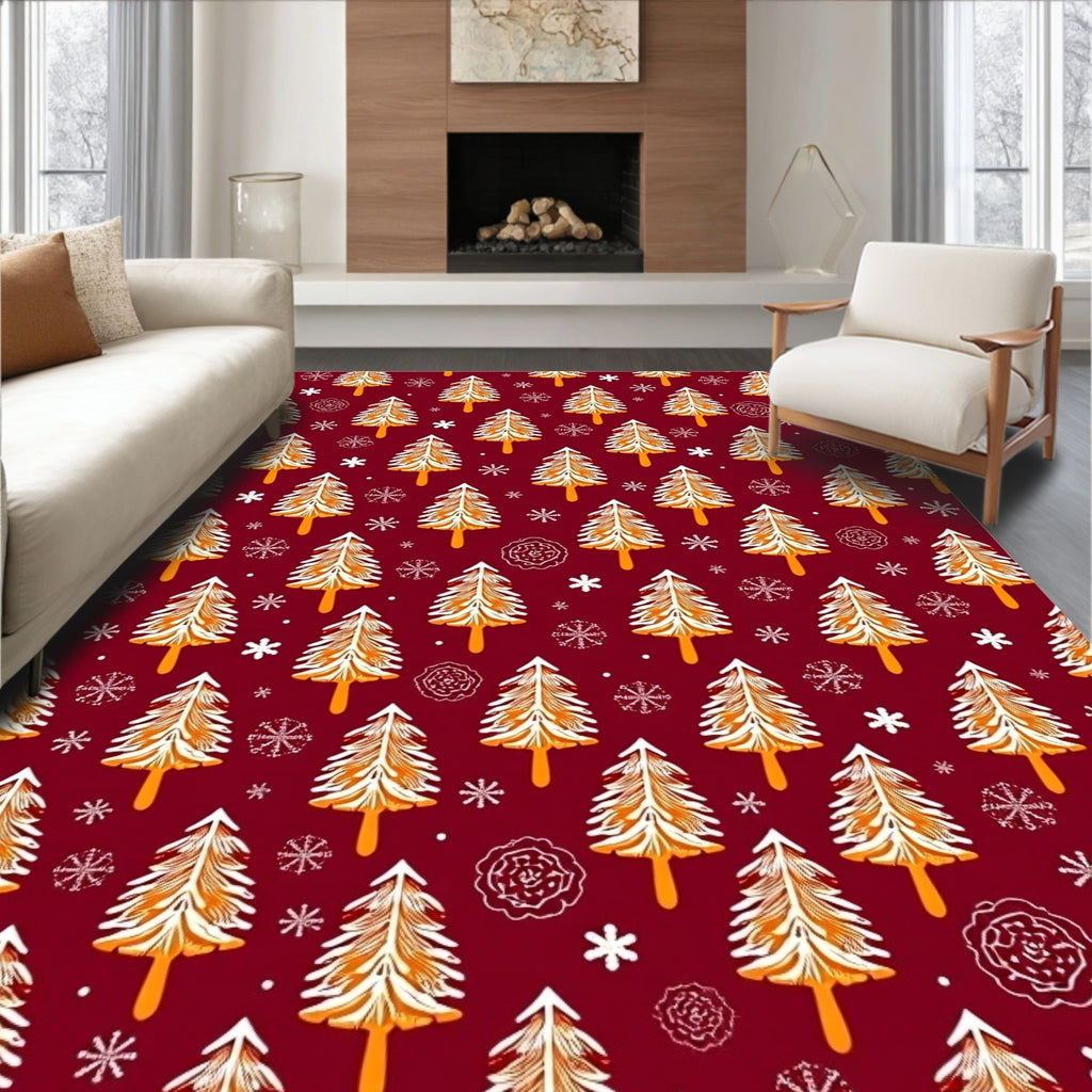 Festive Pinecone Snowflakes Motif Rug