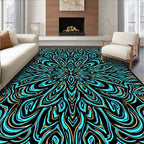 Ornate Blue Gold Swirl Pattern Rug