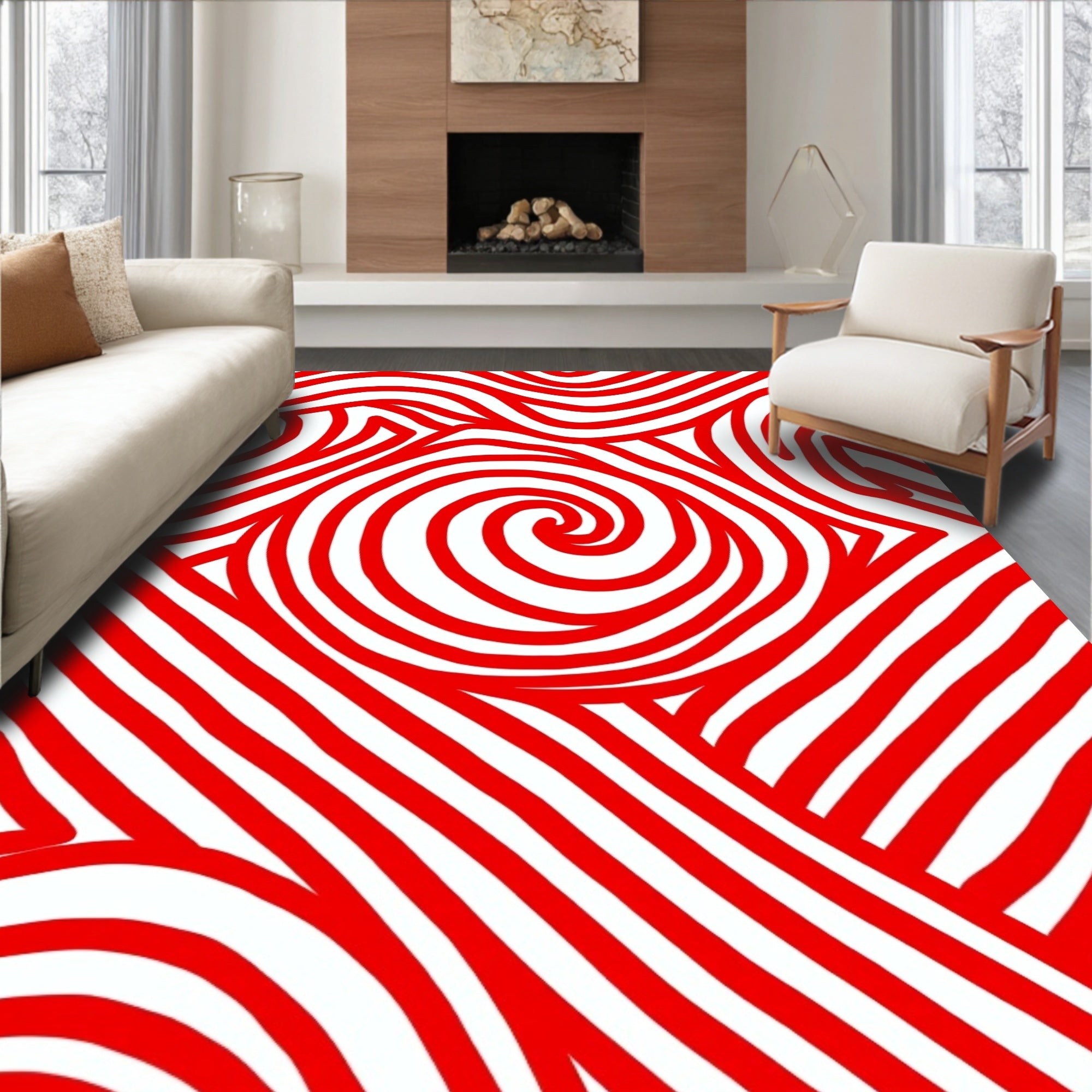 Crimson Curved Linear Composition Rug