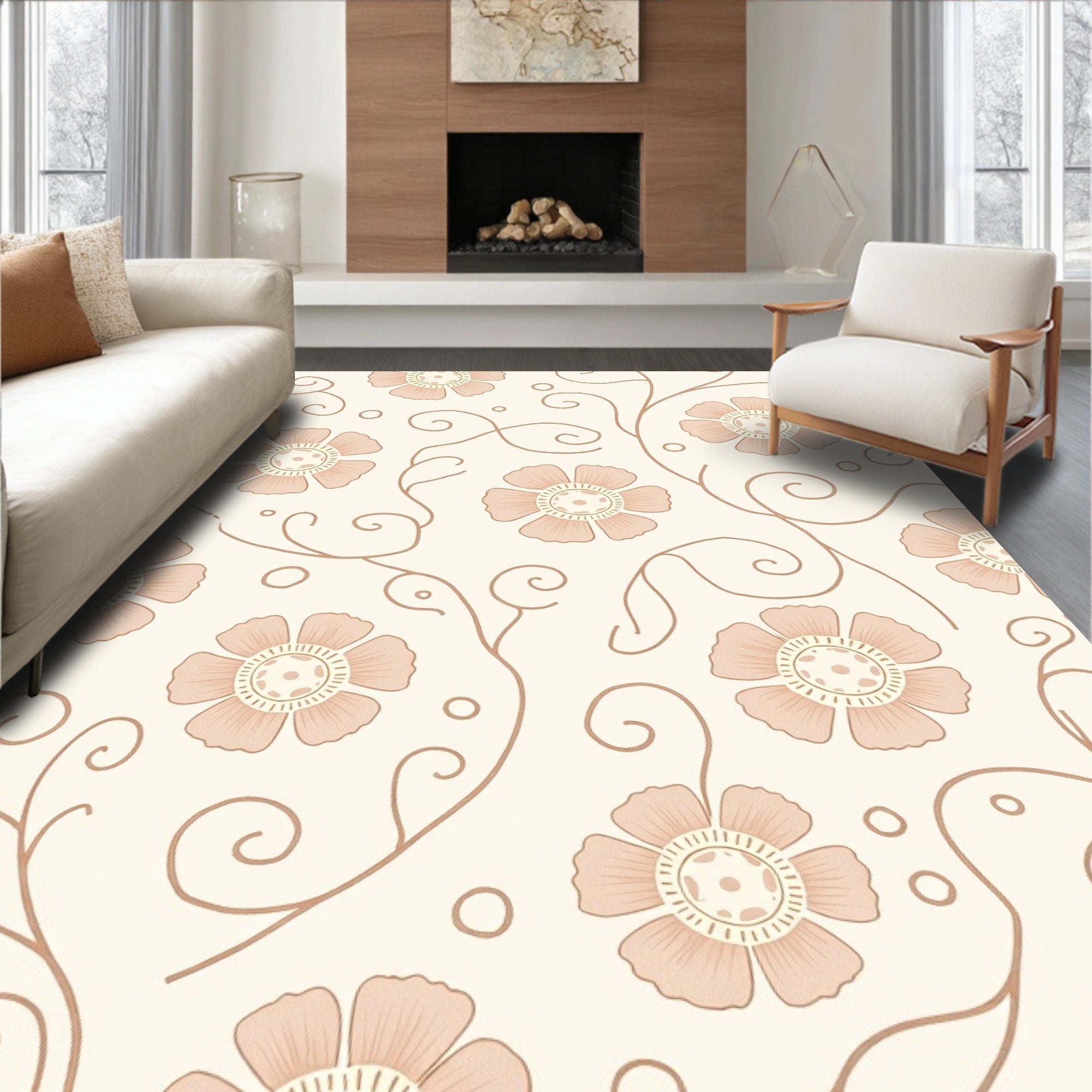 Delicate Floral Swirl Pattern Rug