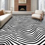 Bold Black White Wavy Stripes Rug