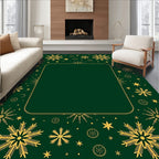Golden Snowflakes on Emerald Green Field Rug