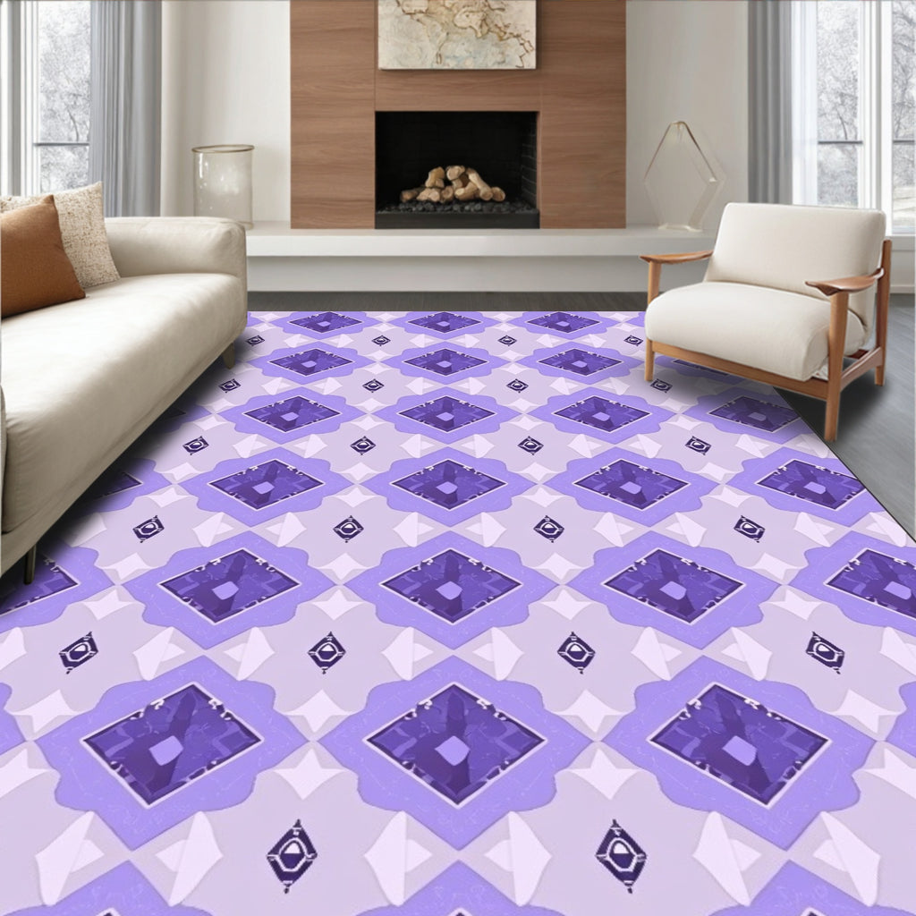 Regal Lavender Geometric Diamond Pattern Rug