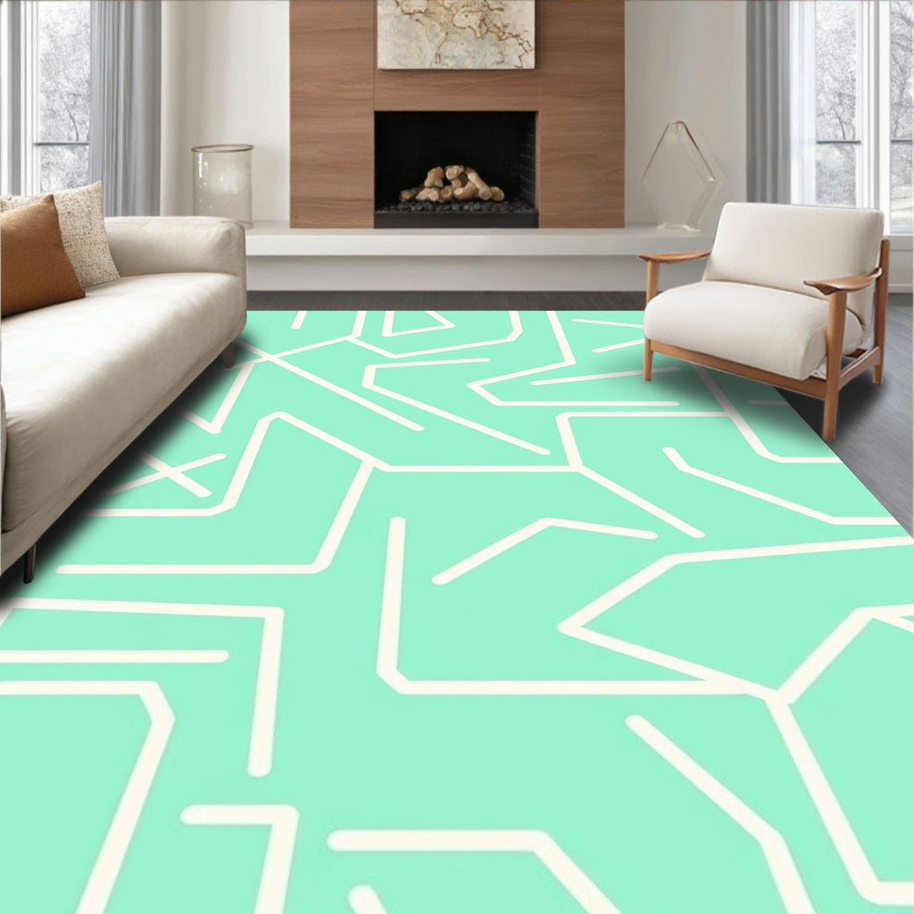 Abstract Aqua Mint Geometric Pattern Rug