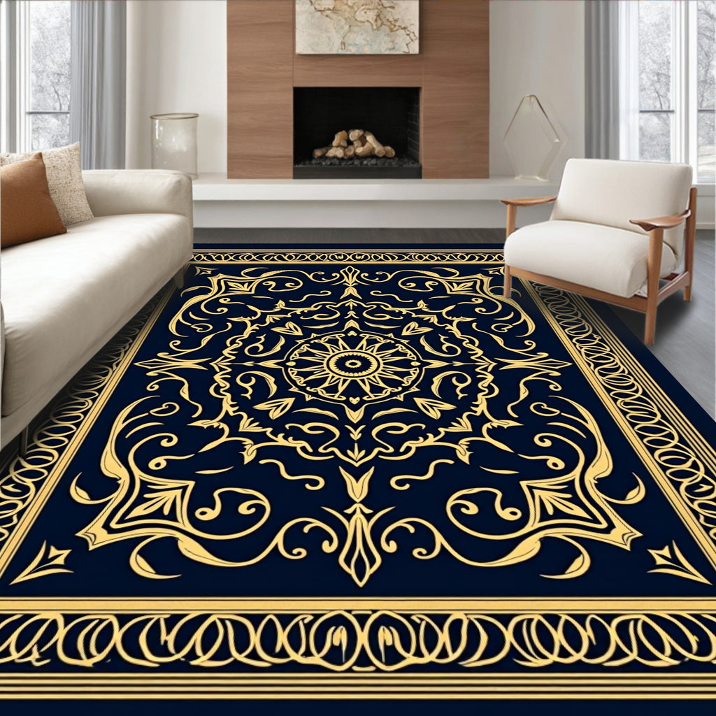 Elegant Gold Medallion Patterned Rug