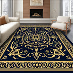 Elegant Gold Medallion Patterned Rug