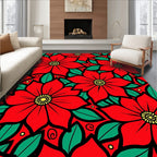 Bold Red Floral Pattern Rug