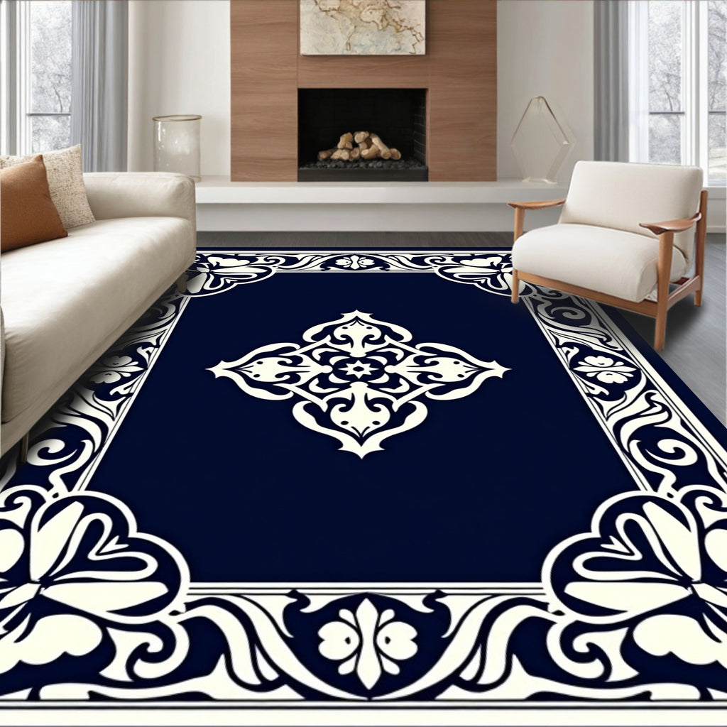 Elegant Floral Medallion Border Design Rug
