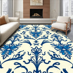 Classic Damask Blue Floral Pattern Rug