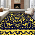 Intricate Yellow Floral Sunburst Design Rug