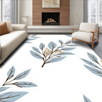 Soft Blue Leafy Branch Pattern Rug