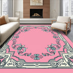Antique Blush Floral Scrollwork Border Rug