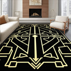 Black Gold Art Deco Symmetric Pattern Rug