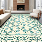 Cream Teal Vine Intertwined Lattice Rug