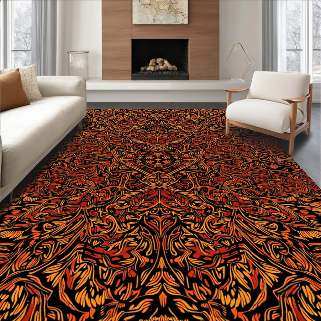 Fiery Organic Symmetrical Pattern Rug