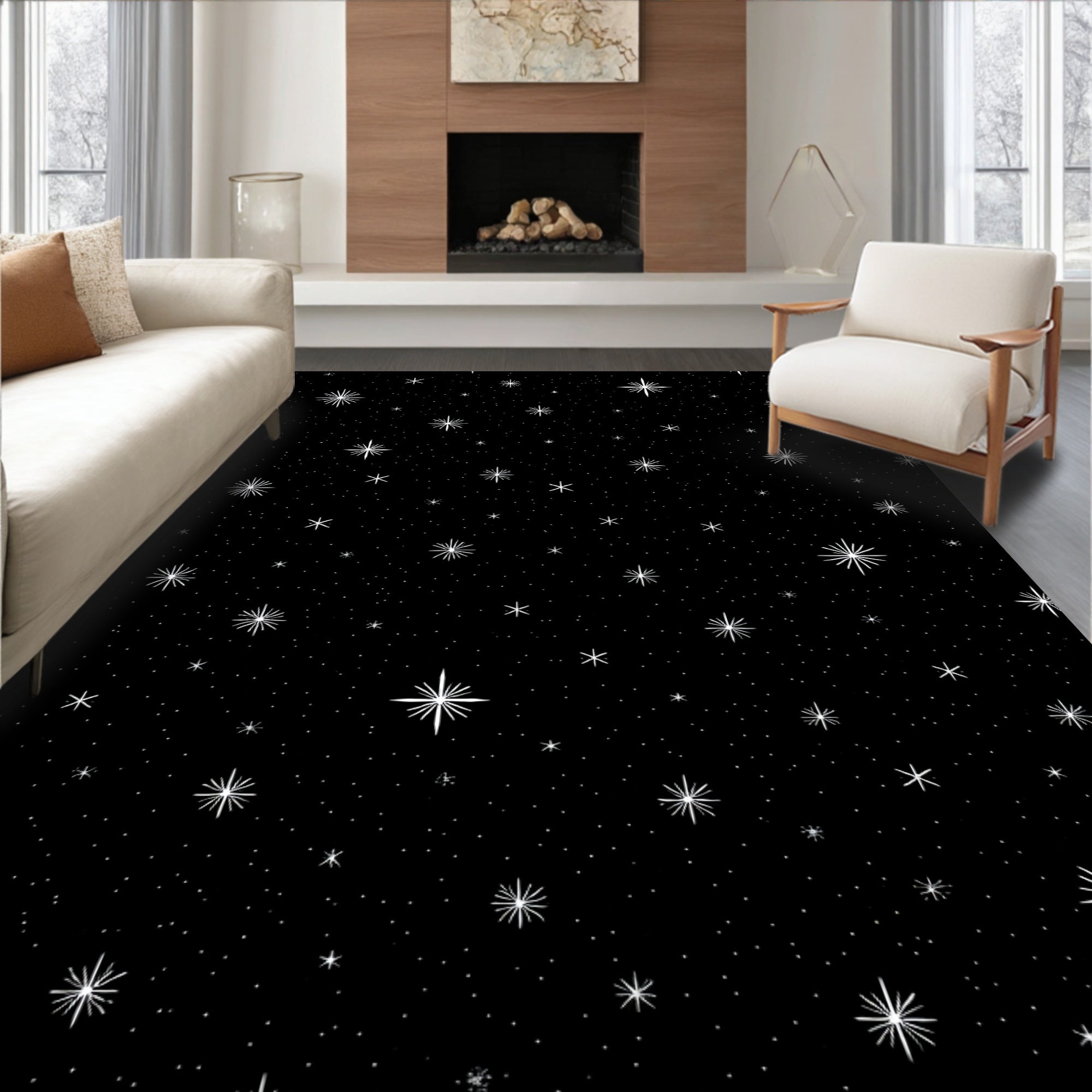 Mid Century Modern Star Pattern Rug