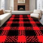 Bold Red Black Checkered Abstract Rug