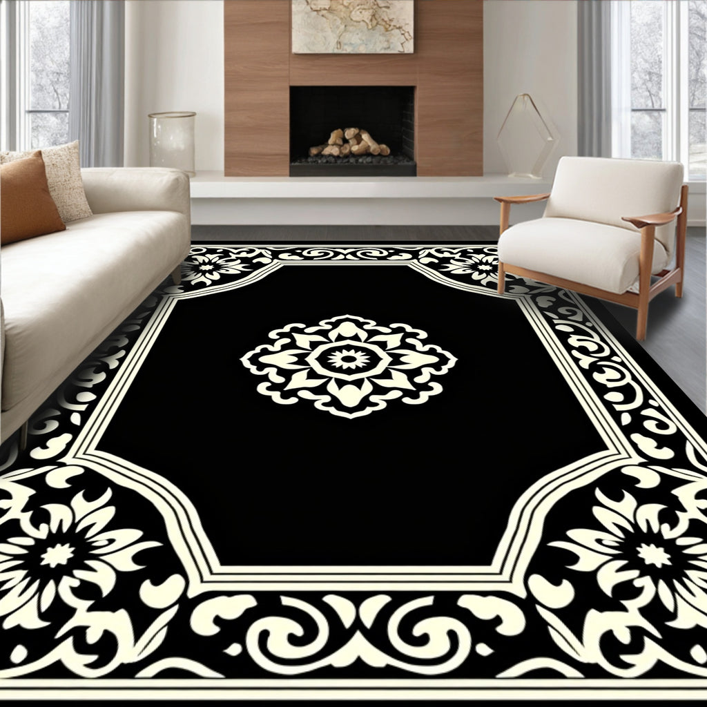Classic Floral Scrollwork Frame Design Rug
