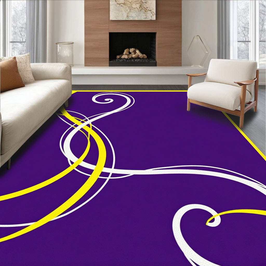 Purple Yellow White Swirl Design Rug