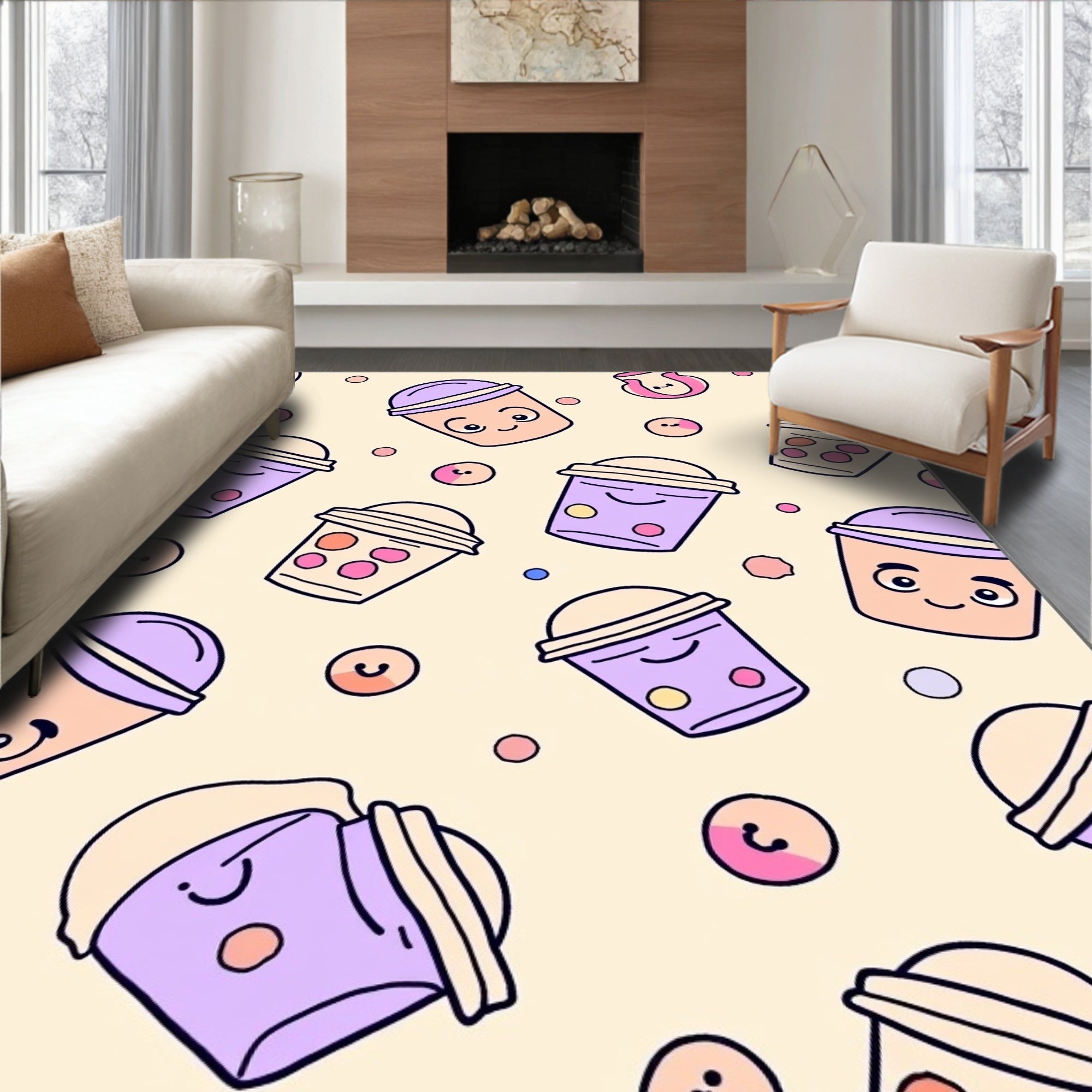 Cute Bubble Tea Pattern Rug