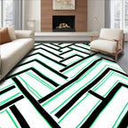 Bold Black Green Geometric Angles Rug