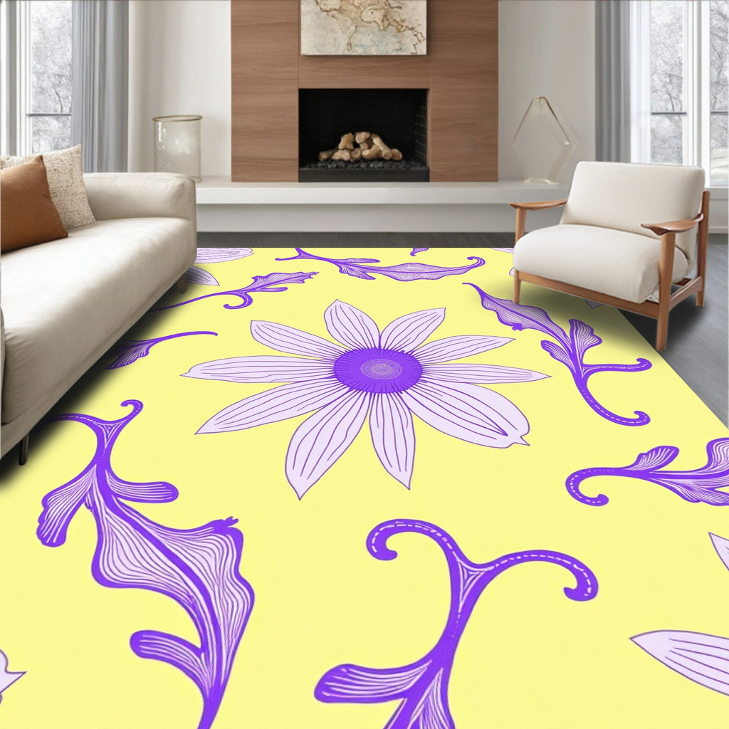 Purple Floral Swirls Pattern Rug