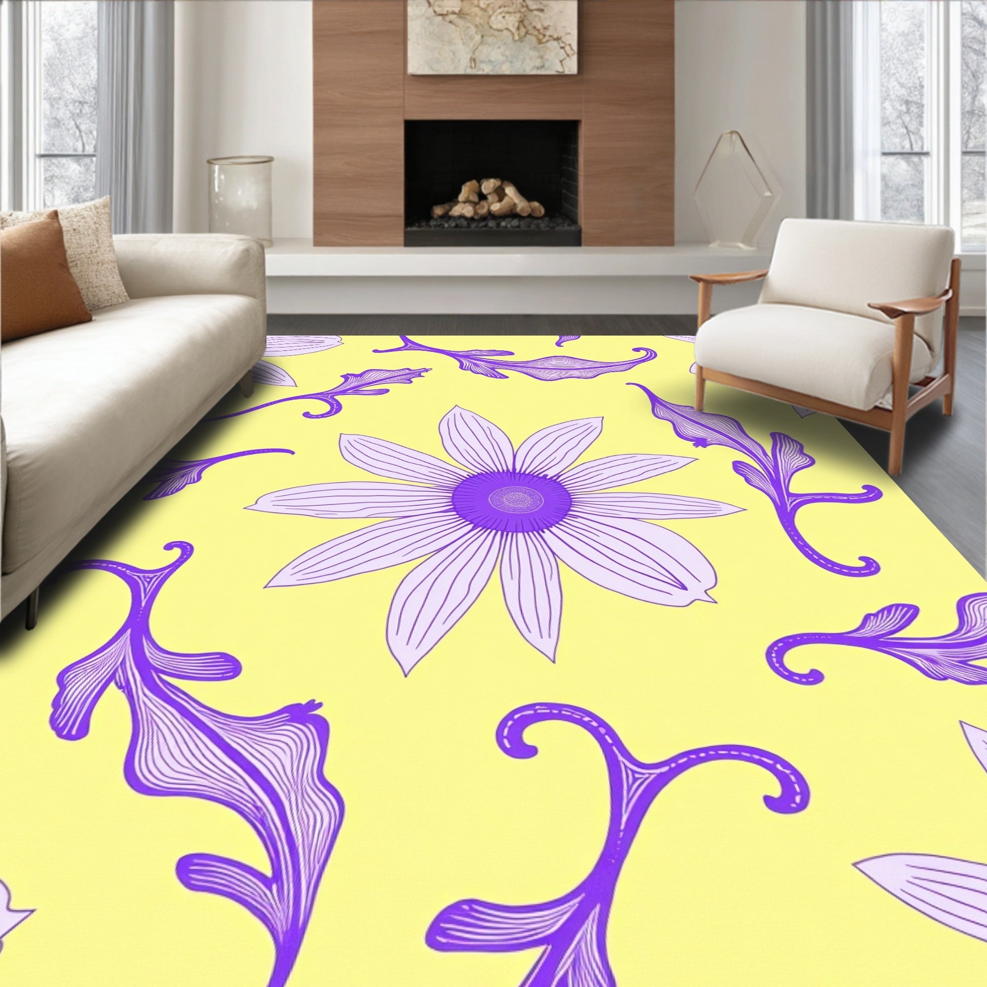 Purple Floral Swirls Pattern Rug