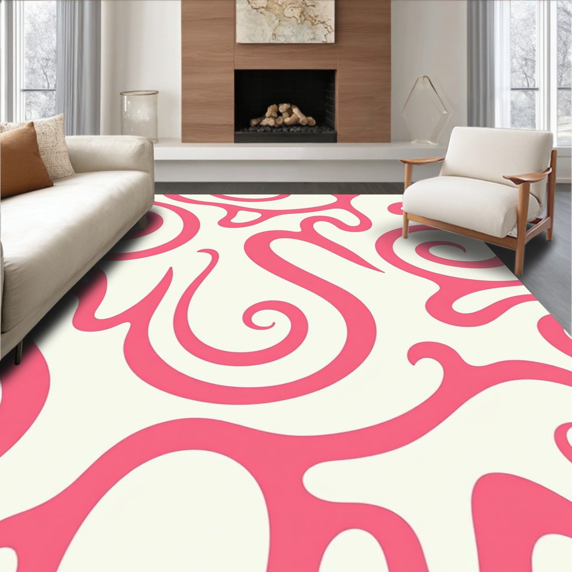 Swirling Pink Abstract Design Rug